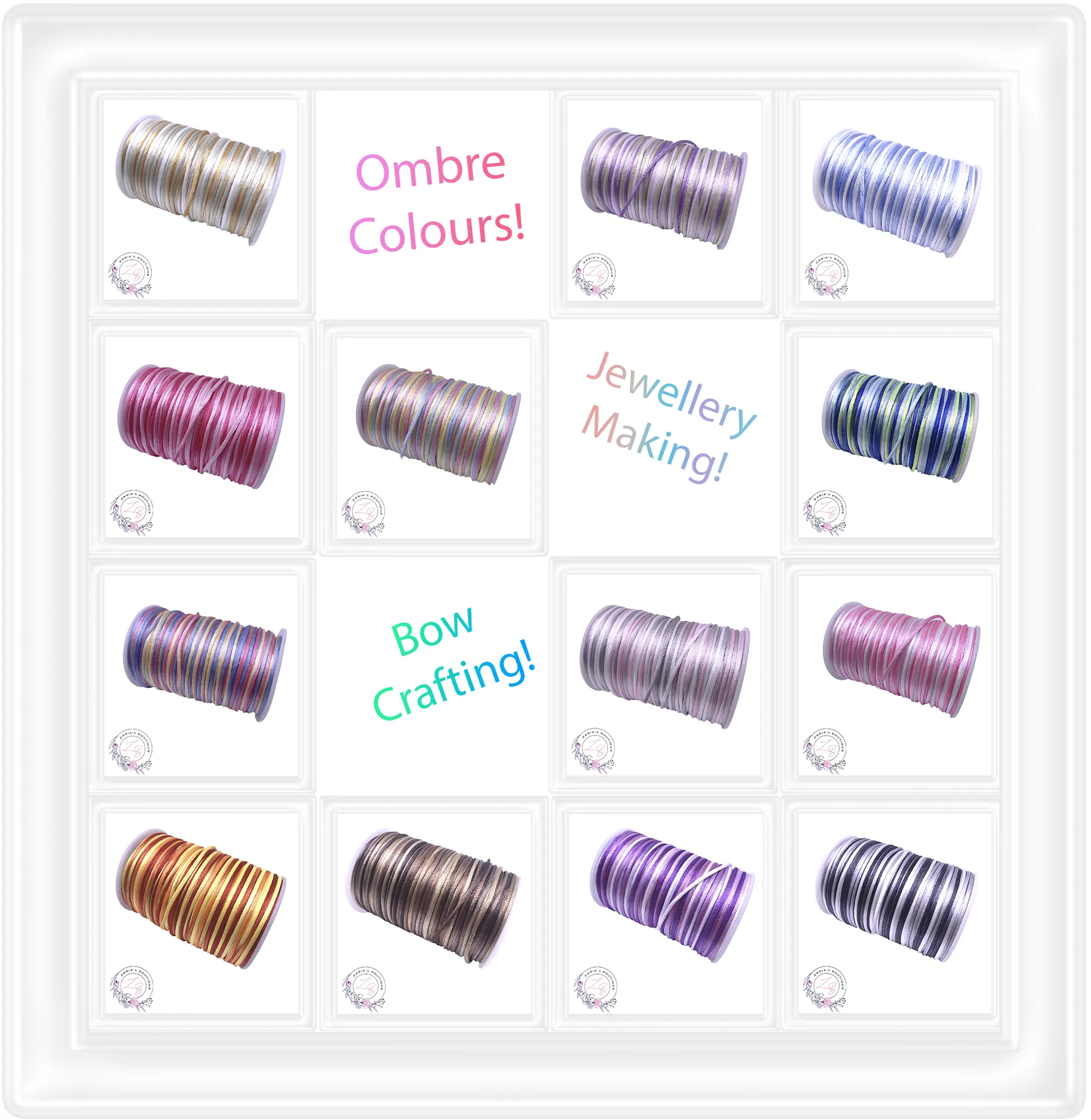 ⋅ Silky Satin Cord ⋅ Ombre Brights ⋅ 2.0mm ⋅ 5 yards ⋅