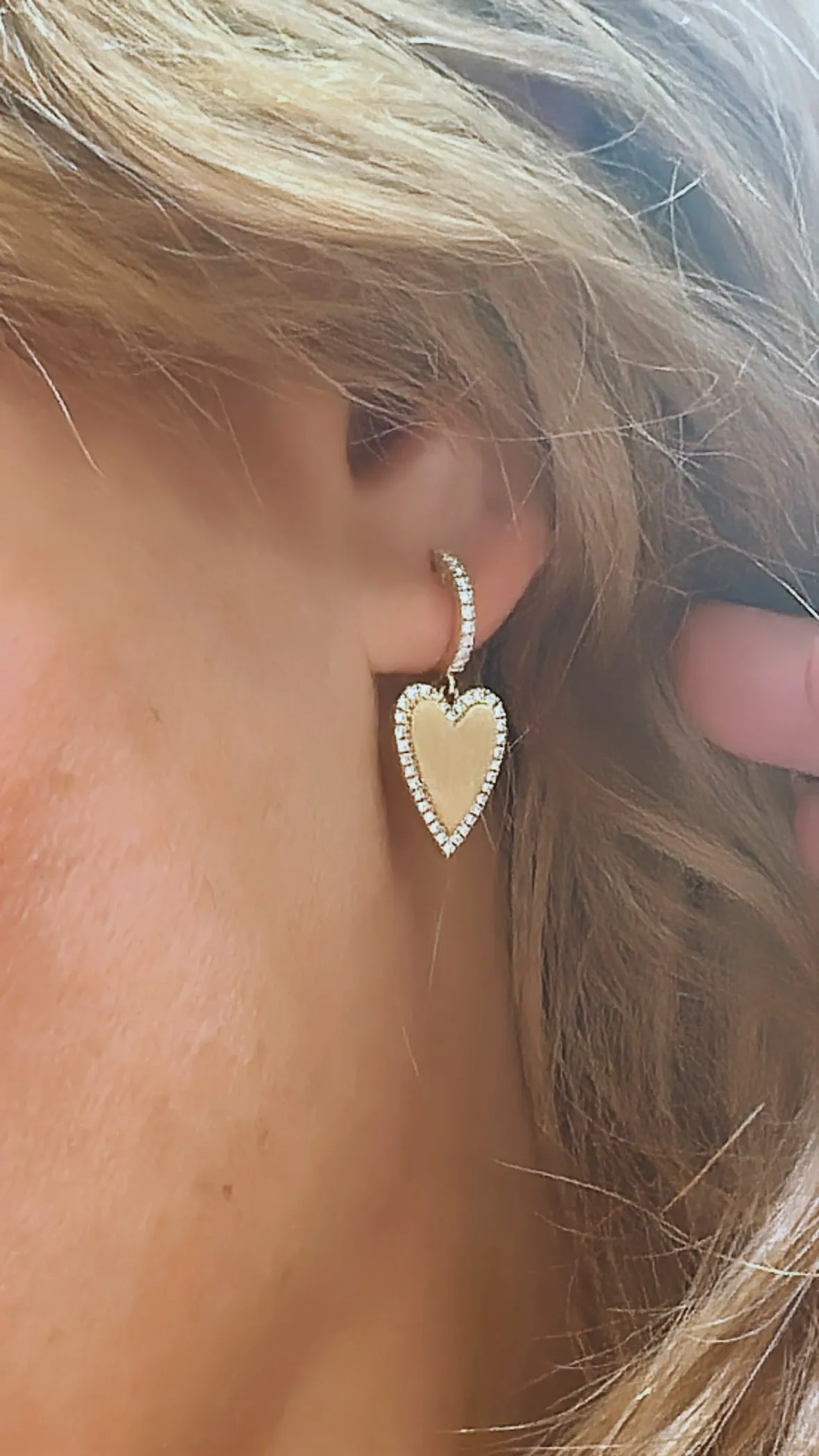 0.33ct tw Heart Shaped Pave Edge Diamond Dangling Earrings