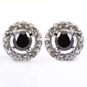 0.50 Ct Each, Certified Black Diamond Accents Studs in 925 Silver, Great Shine & Excellent Luster
