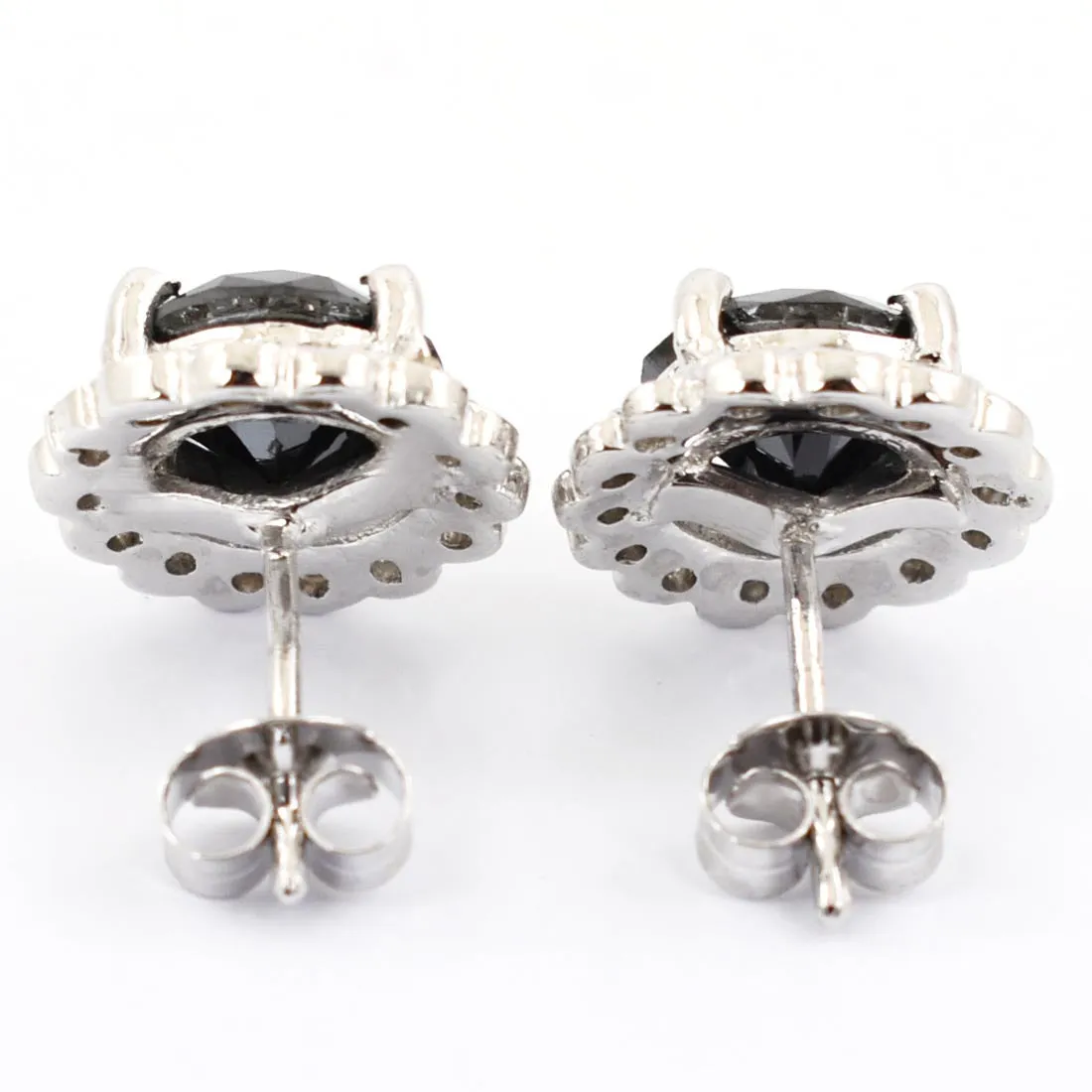 0.60 Ct Each, Certified Black Diamond Solitaire Studs with Accents, Designer Collection & Great Sparkle