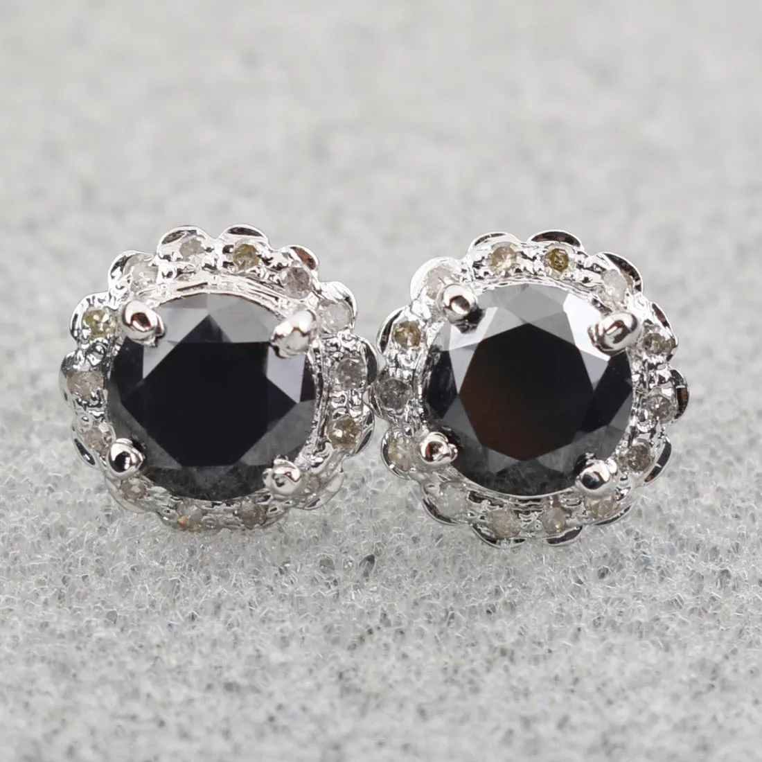0.60 Ct Each, Certified Black Diamond Solitaire Studs with Accents, Designer Collection & Great Sparkle