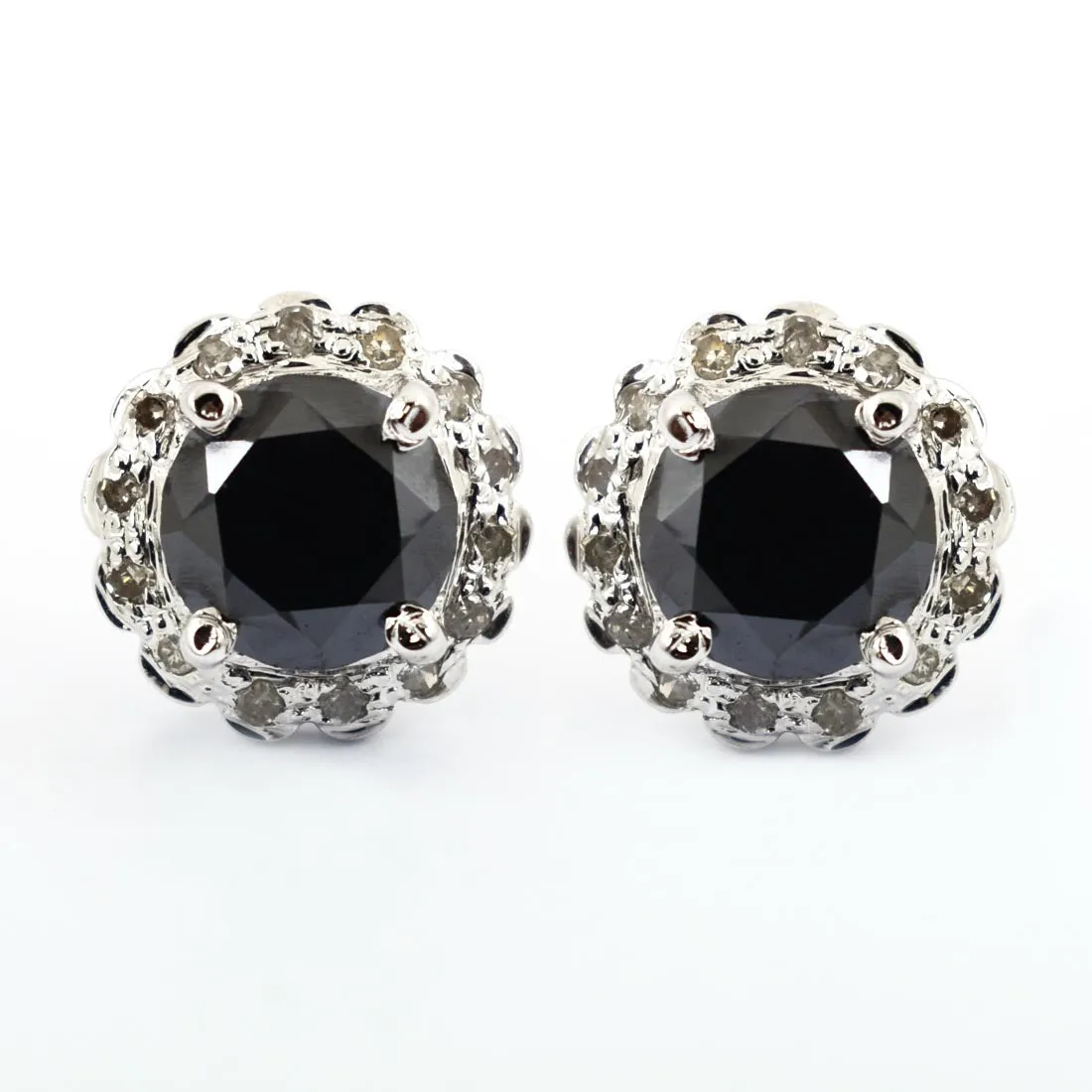 0.60 Ct Each, Certified Black Diamond Solitaire Studs with Accents, Designer Collection & Great Sparkle