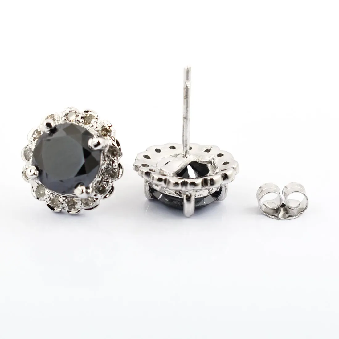 0.60 Ct Each, Certified Black Diamond Solitaire Studs with Accents, Designer Collection & Great Sparkle