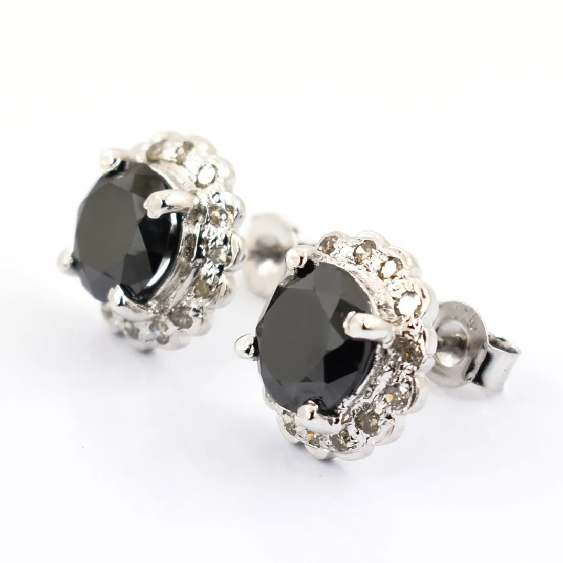 0.60 Ct Each, Certified Black Diamond Solitaire Studs with Accents, Designer Collection & Great Sparkle