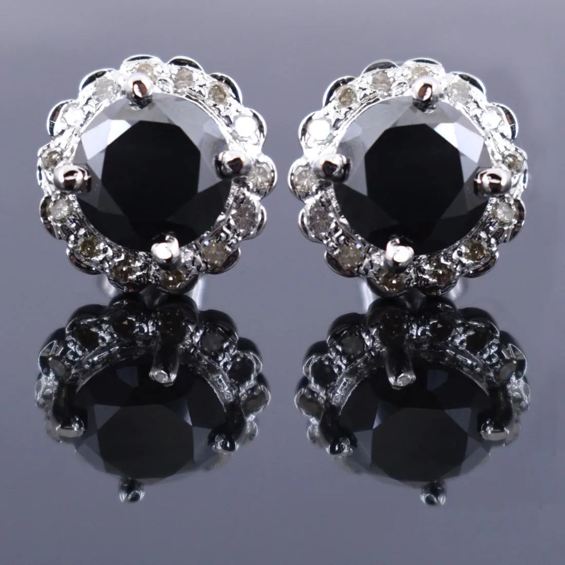 0.60 Ct Each, Certified Black Diamond Solitaire Studs with Accents, Designer Collection & Great Sparkle