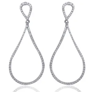 0.74ct Round Diamond Teardrop Style Dangling Earrings, 18k White Gold