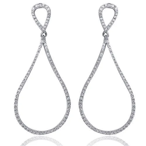 0.74ct Round Diamond Teardrop Style Dangling Earrings, 18k White Gold