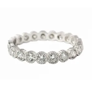 0.93ct Round Diamonds in 18K White Gold Milgrain Bezel Wedding Eternity Band Ring