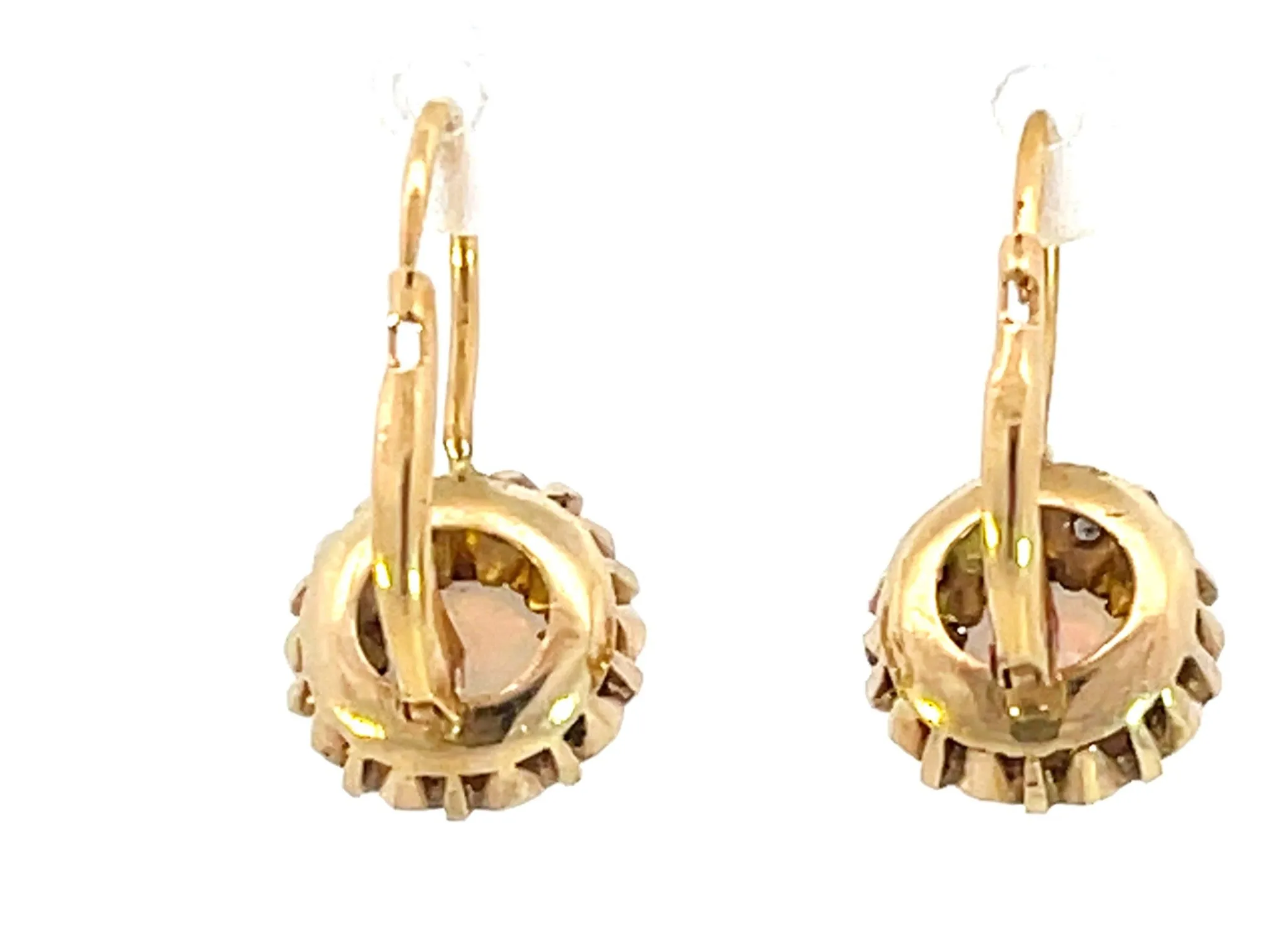 100 Year Old Antique Opal Diamond Earrings 14k Yellow Gold