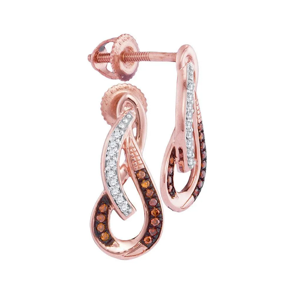 10K Rose Gold Round Red Color Enhanced Diamond Stud Earrings 1/10 CTTW