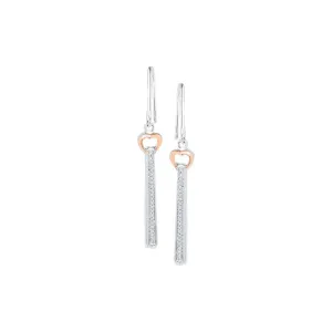 10K Two-tone White Gold Round Diamond Heart Dangle Earrings 1/10 Cttw