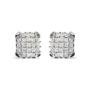 10K White Gold 3/4 Cttw Princess Diamond Composite Open Frame Stud Earrings (I-J Color, I1-I2 Clarity)