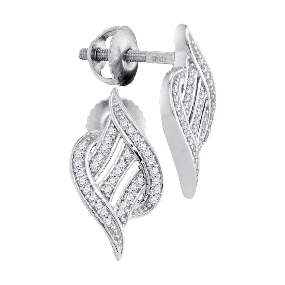 10K White Gold Round Diamond Striped Cascading Stud Earrings 1/6 CTTW
