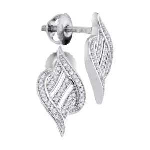 10K White Gold Round Diamond Striped Cascading Stud Earrings 1/6 CTTW