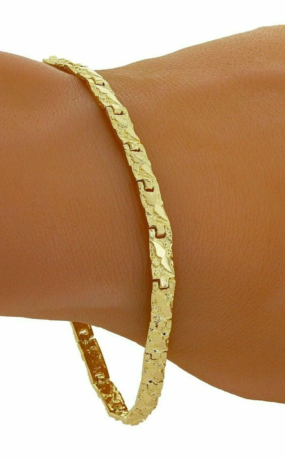 10k Yellow Gold Nugget Bracelet 7"- 8.75" 4.75mm