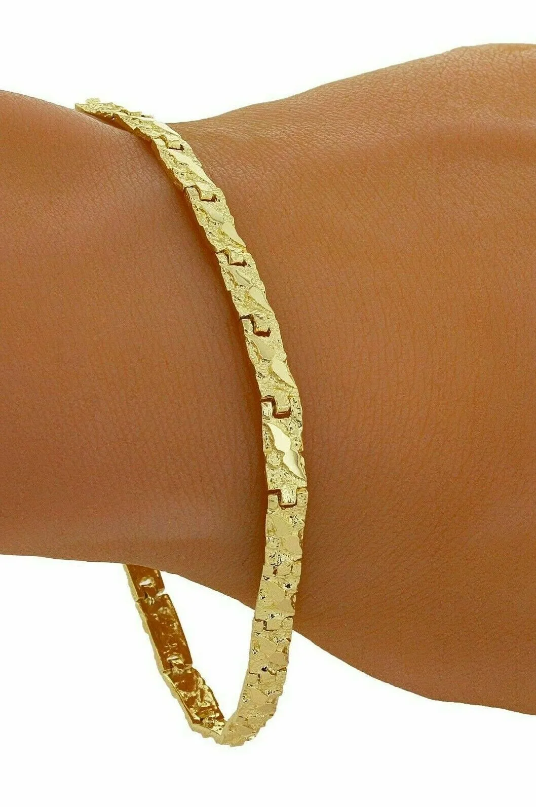 10k Yellow Gold Nugget Bracelet 7"- 8.75" 4.75mm