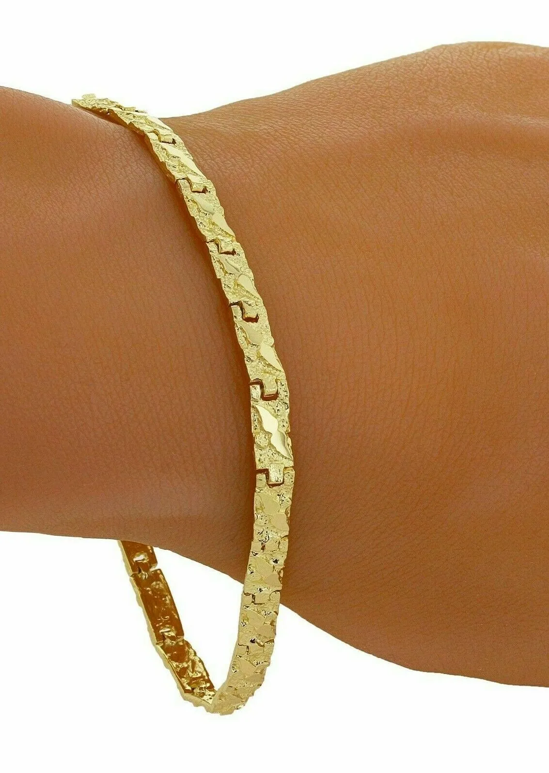 10k Yellow Gold Nugget Bracelet 7"- 8.75" 4.75mm
