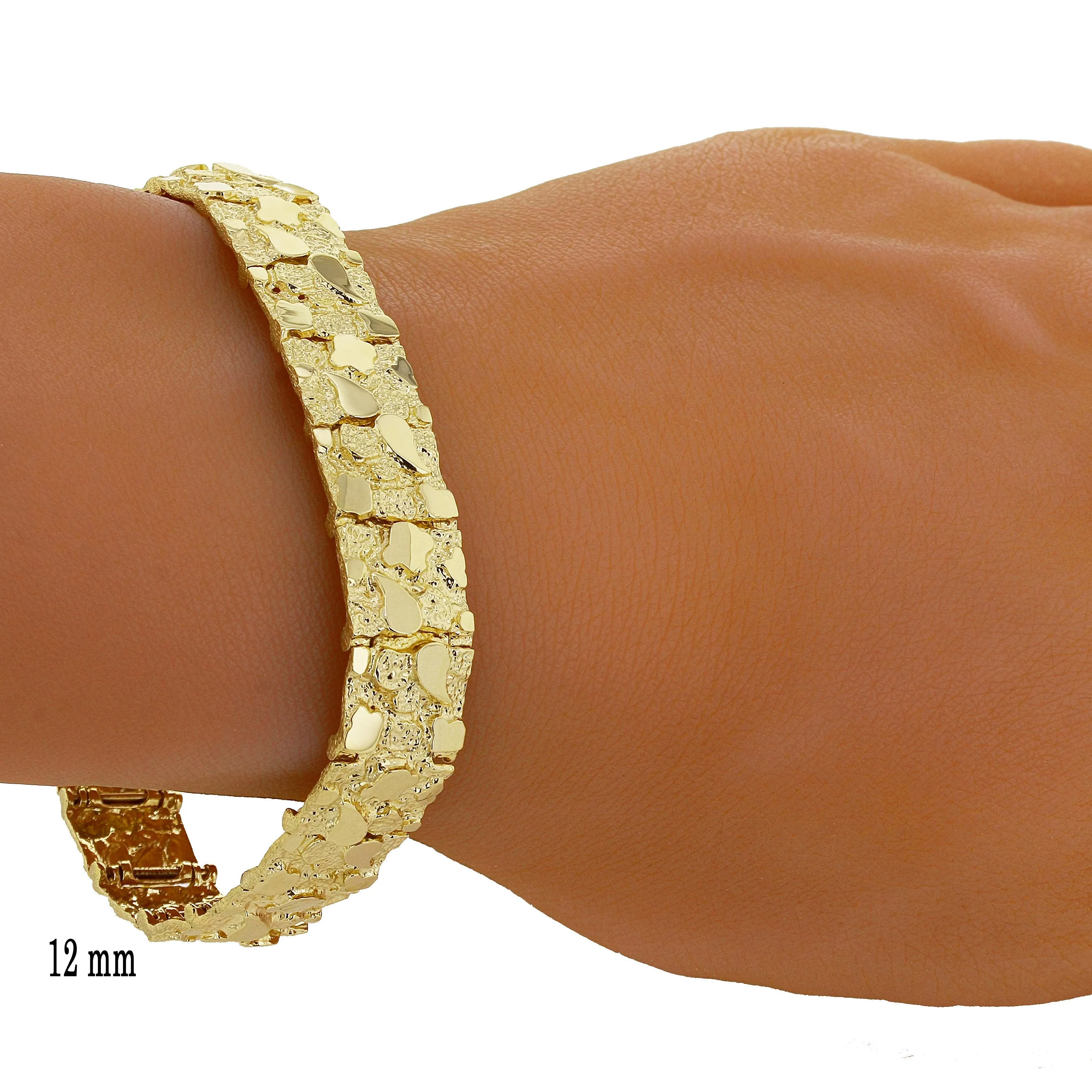 10k Yellow Gold Solid Nugget Bracelet Adjustable 7.5-8" 12mm 26.8 grams