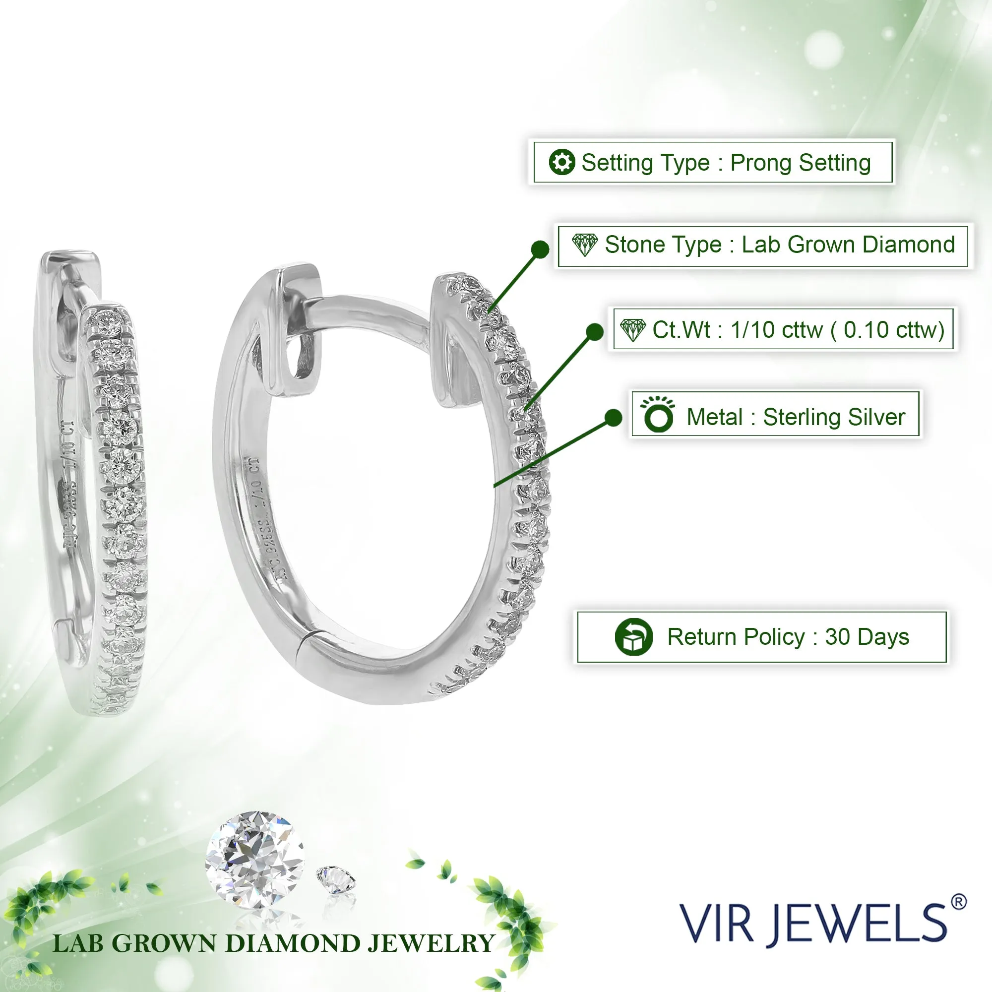 1/10 cttw Lab Grown Diamond Petite Hoop Earrings in Sterling Silver