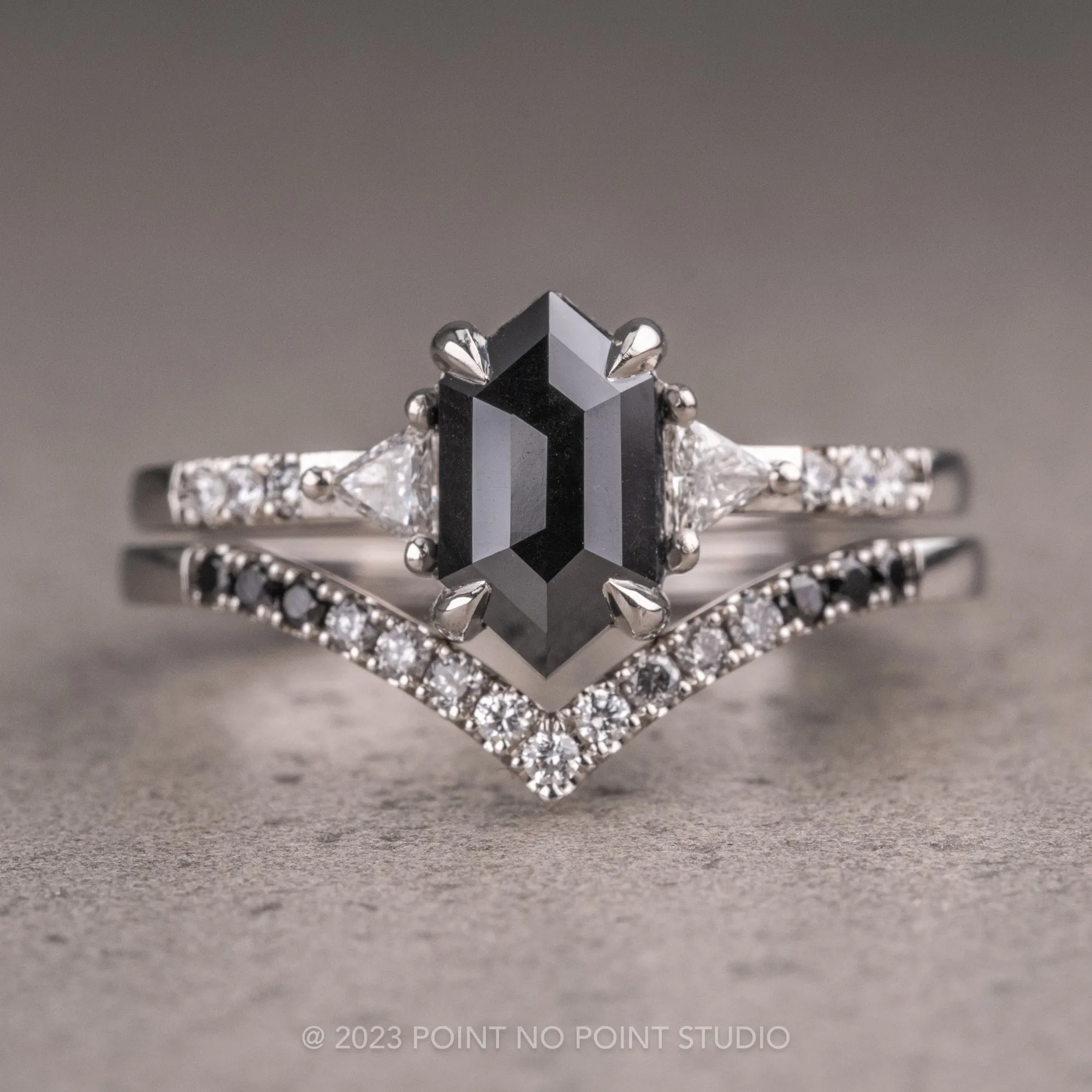 1.19 Carat Black Hexagon Diamond Engagement Ring, Eliza Setting, Platinum
