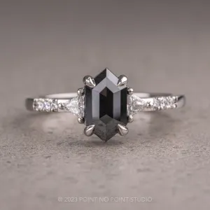 1.19 Carat Black Hexagon Diamond Engagement Ring, Eliza Setting, Platinum