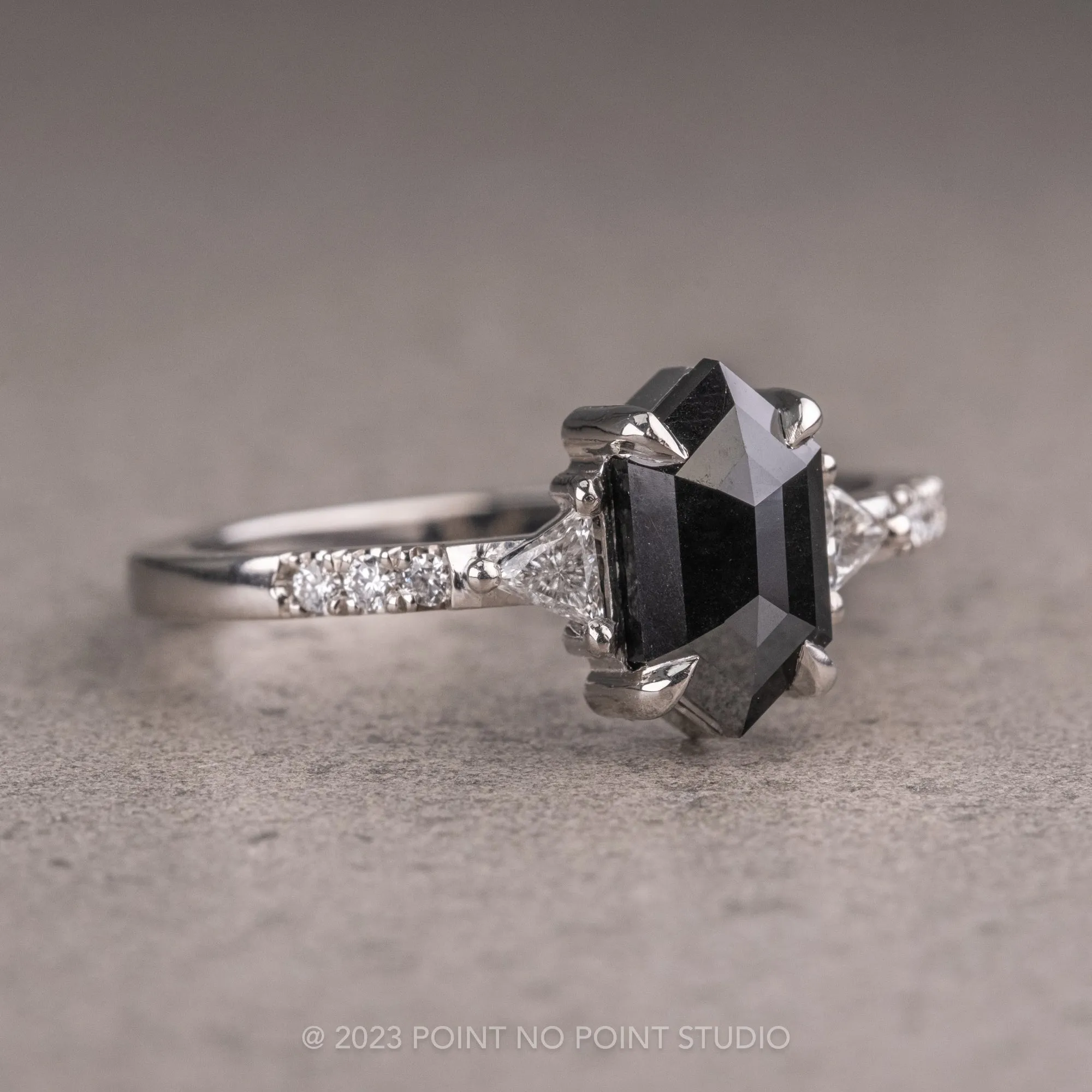 1.19 Carat Black Hexagon Diamond Engagement Ring, Eliza Setting, Platinum