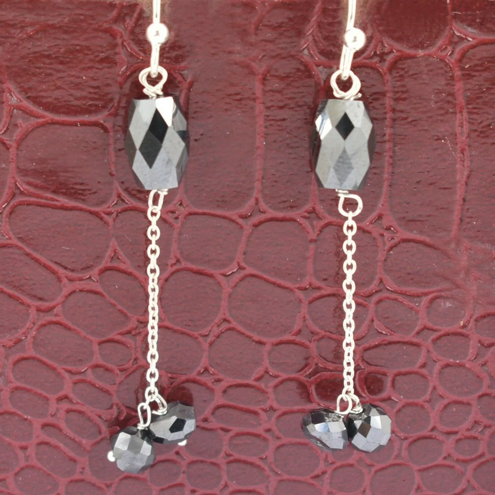 12 Ct Certified, Delicate Black Diamond Bead Dangler Earrings in 925 Silver, Great Shine & Luster