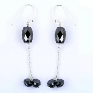 12 Ct Certified, Delicate Black Diamond Bead Dangler Earrings in 925 Silver, Great Shine & Luster