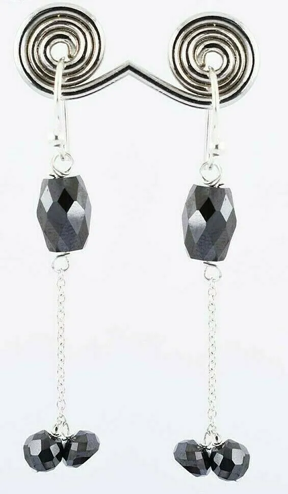 12 Ct Certified, Delicate Black Diamond Bead Dangler Earrings in 925 Silver, Great Shine & Luster