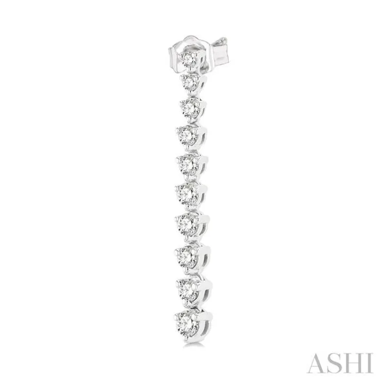 1/2 ctw Round Cut Diamond Riviera Drop Earring in 14K White Gold