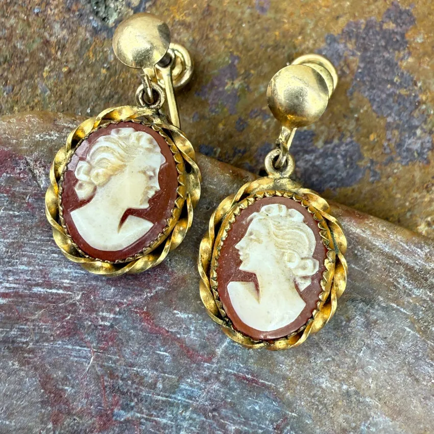 1/20 12kt Gold Filled Earrings Carved Cameo Screw Back