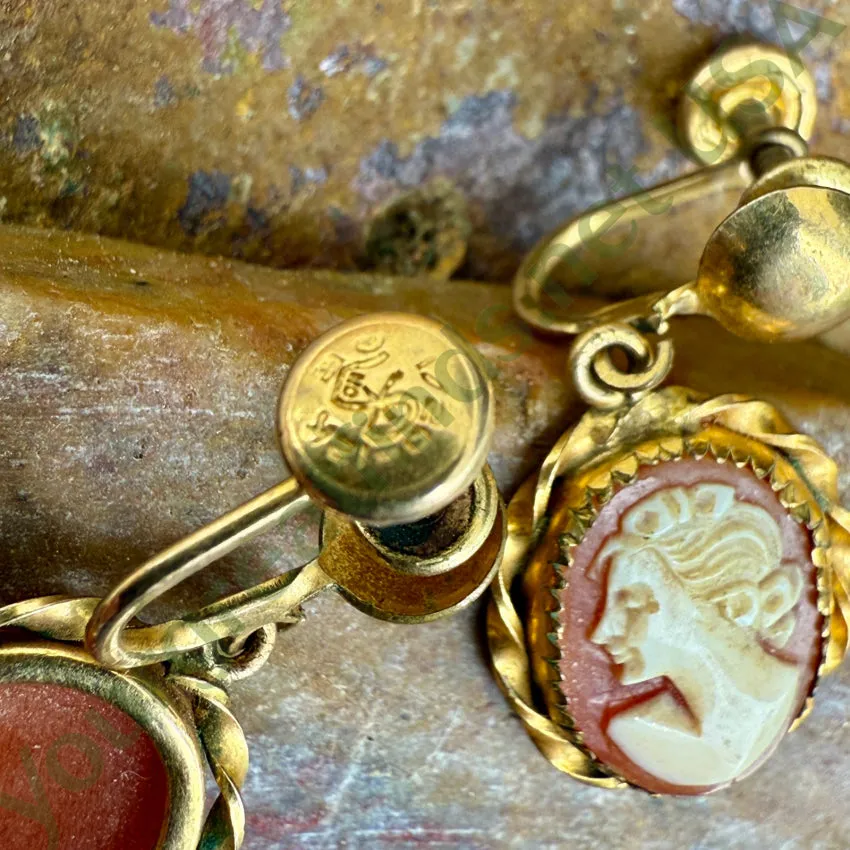 1/20 12kt Gold Filled Earrings Carved Cameo Screw Back