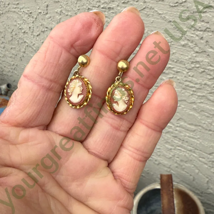1/20 12kt Gold Filled Earrings Carved Cameo Screw Back
