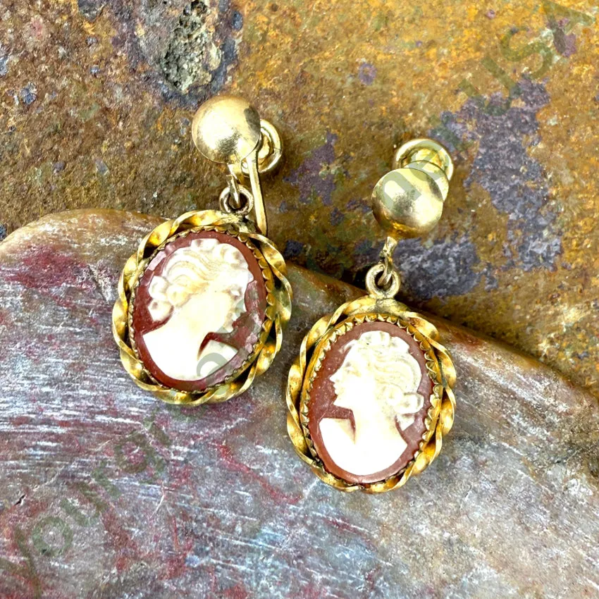 1/20 12kt Gold Filled Earrings Carved Cameo Screw Back