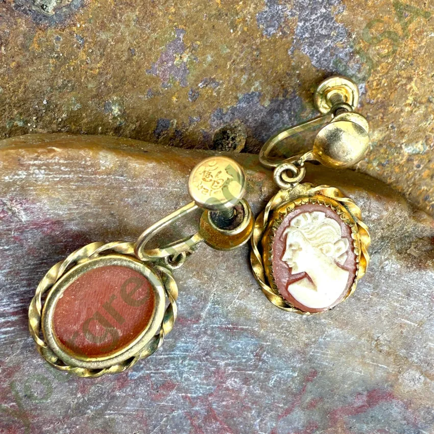 1/20 12kt Gold Filled Earrings Carved Cameo Screw Back