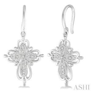 1/20 ctw Round Cut Diamond Cross Earrings in Sterling Silver