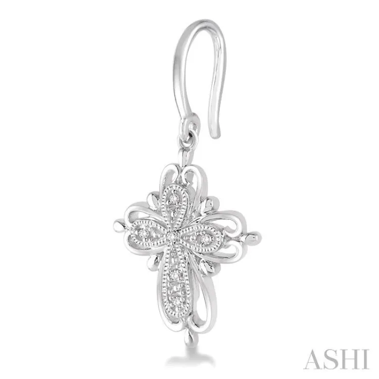 1/20 ctw Round Cut Diamond Cross Earrings in Sterling Silver