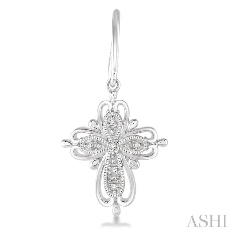 1/20 ctw Round Cut Diamond Cross Earrings in Sterling Silver