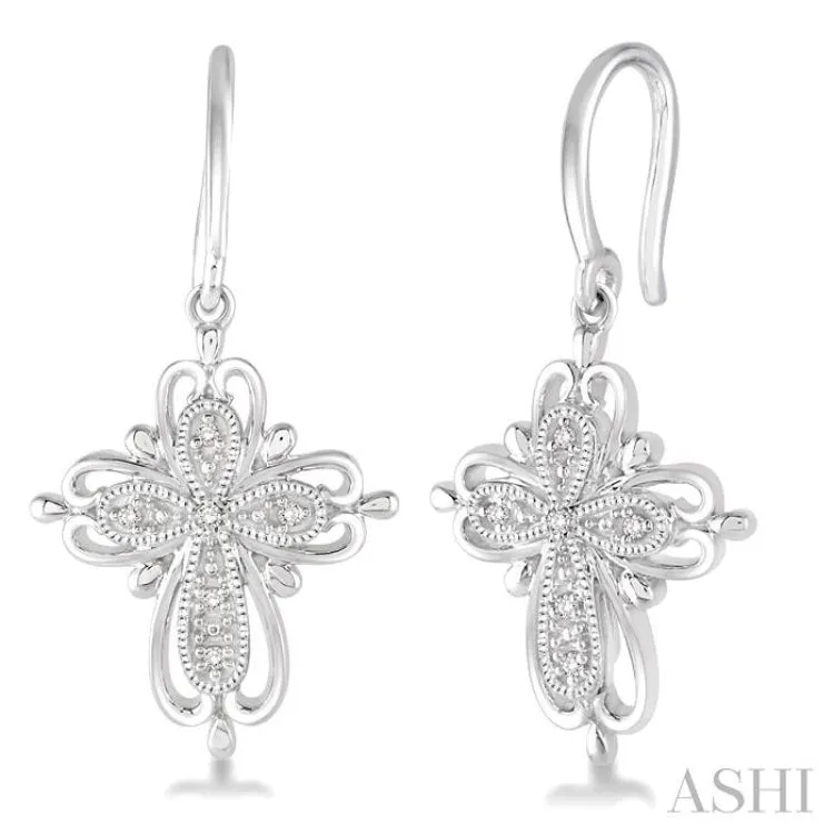 1/20 ctw Round Cut Diamond Cross Earrings in Sterling Silver