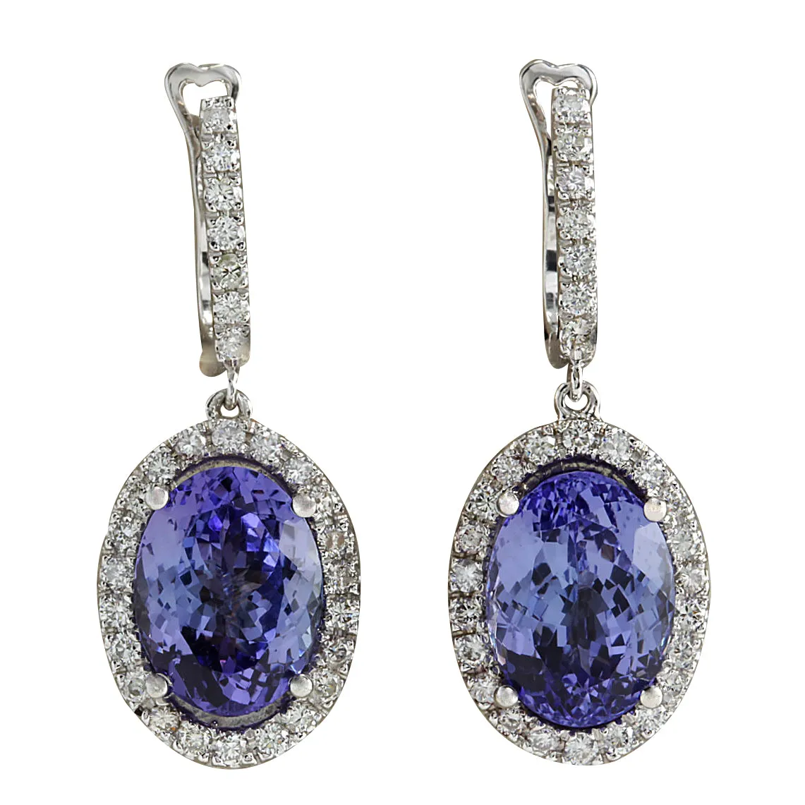 12.15 Carat Natural Tanzanite 14K White Gold Diamond Earrings