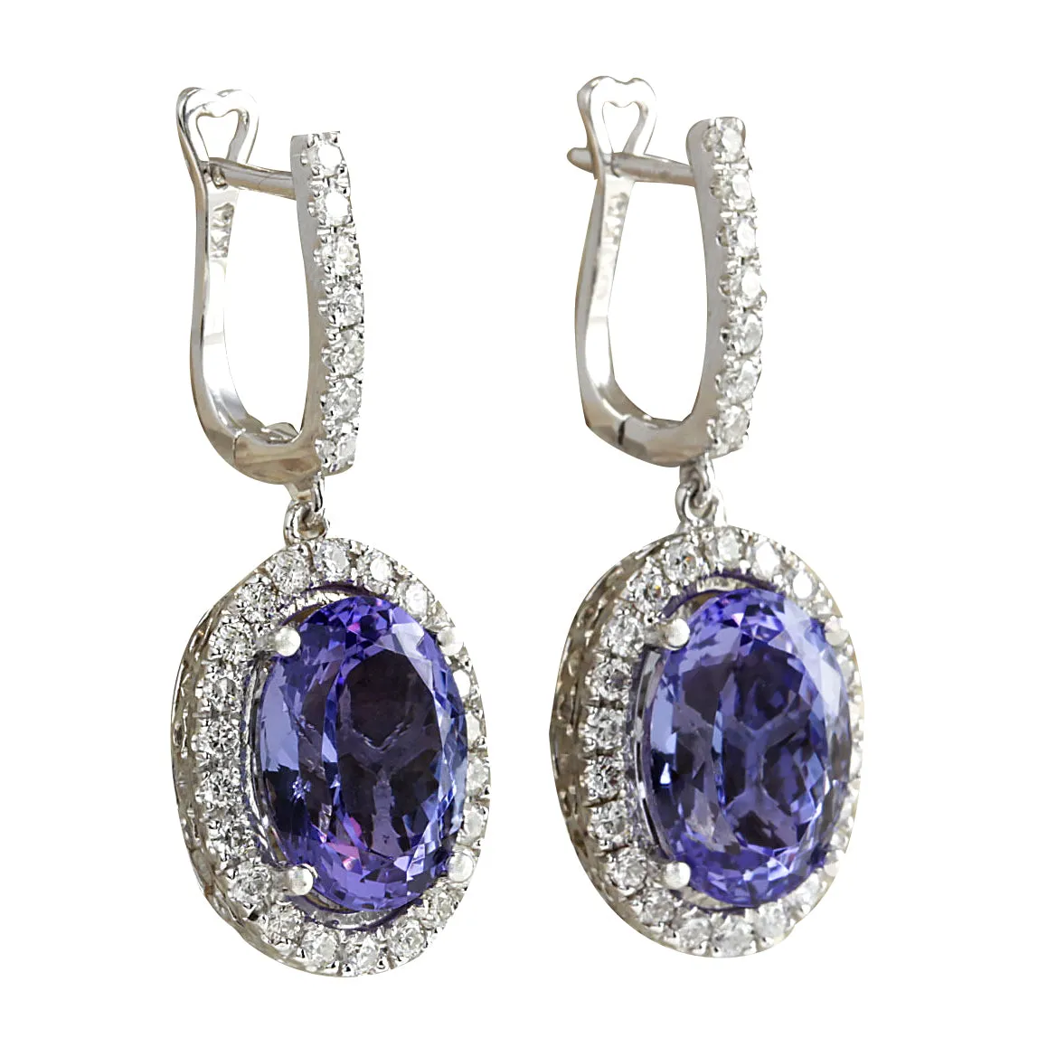12.15 Carat Natural Tanzanite 14K White Gold Diamond Earrings