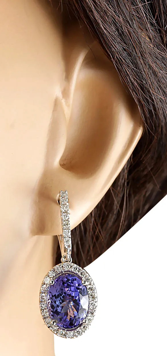 12.15 Carat Natural Tanzanite 14K White Gold Diamond Earrings