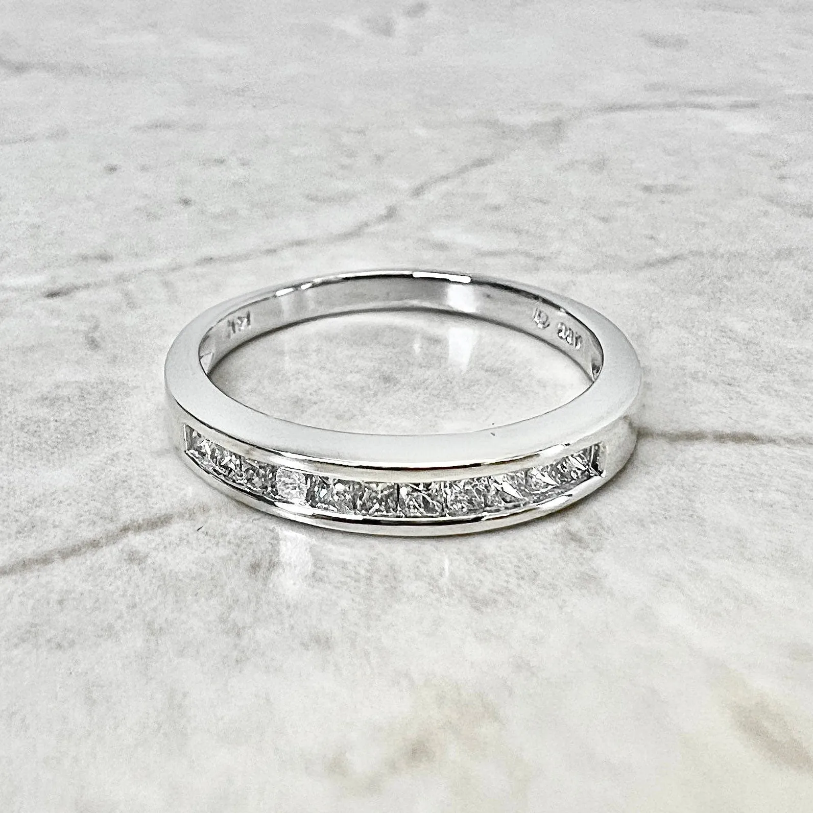 14 Karat White Gold Channel-Set Princess Cut Diamond Band Ring