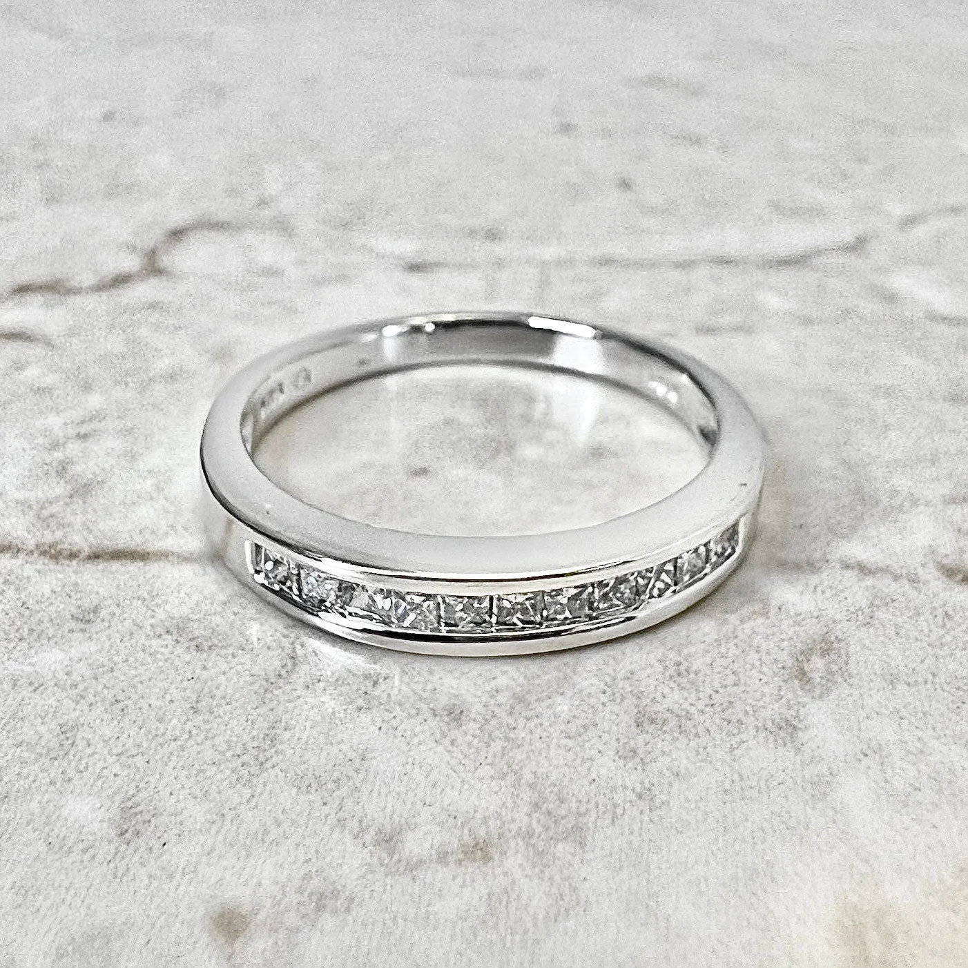 14 Karat White Gold Channel-Set Princess Cut Diamond Band Ring