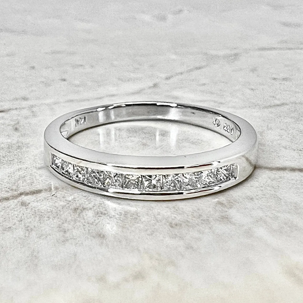 14 Karat White Gold Channel-Set Princess Cut Diamond Band Ring