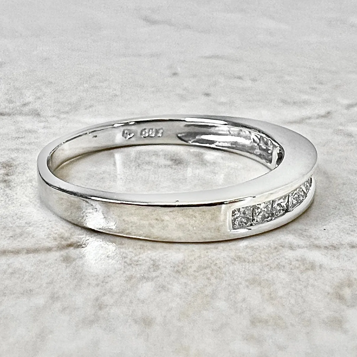 14 Karat White Gold Channel-Set Princess Cut Diamond Band Ring