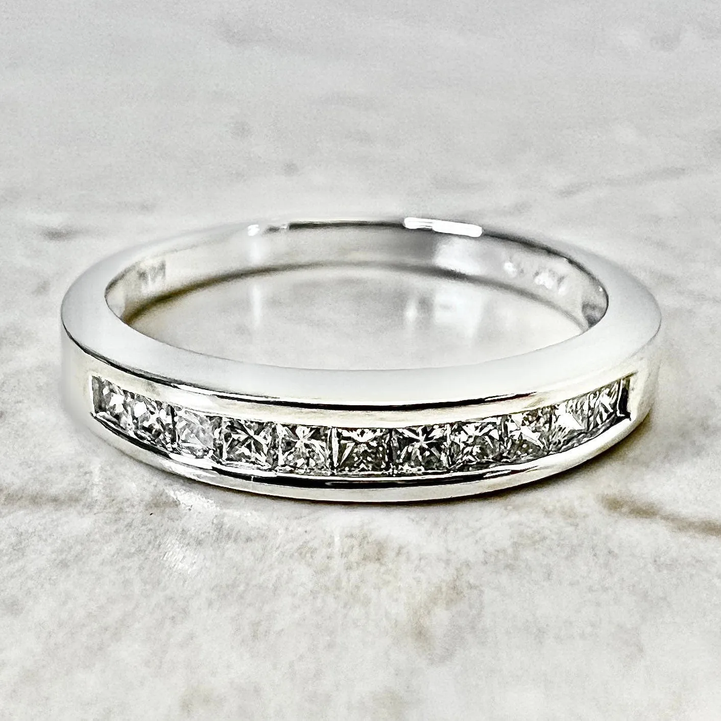 14 Karat White Gold Channel-Set Princess Cut Diamond Band Ring