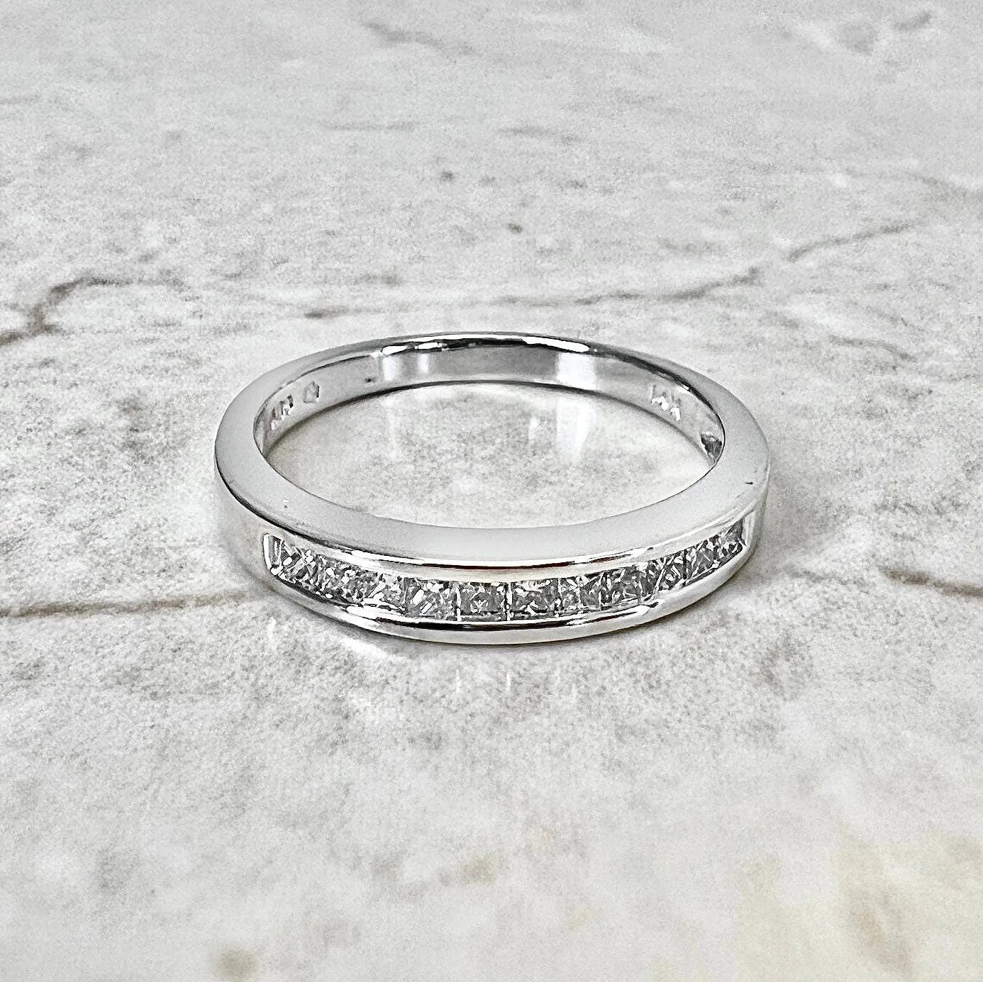 14 Karat White Gold Channel-Set Princess Cut Diamond Band Ring