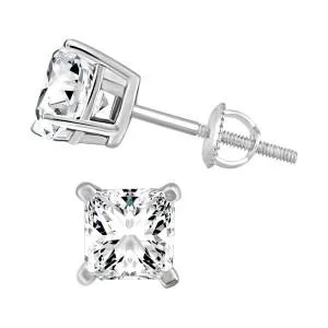 14k .75ct-Diamond Princess-Cut Earrings SI3/I1-HI