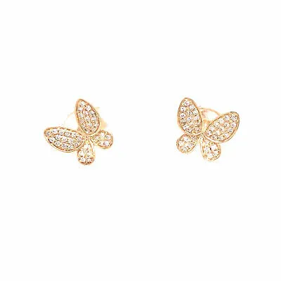 14K Diamond Pave Butterfly Earrings Yellow Gold